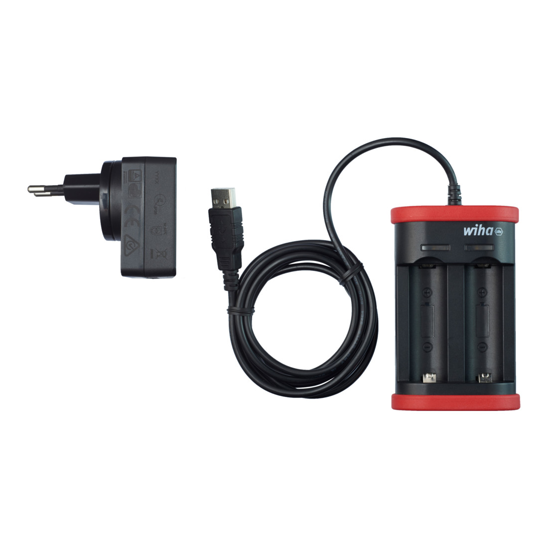 Wiha Caricabatterie per batterie tipo 18500 Li-Ion con USB e spina europea