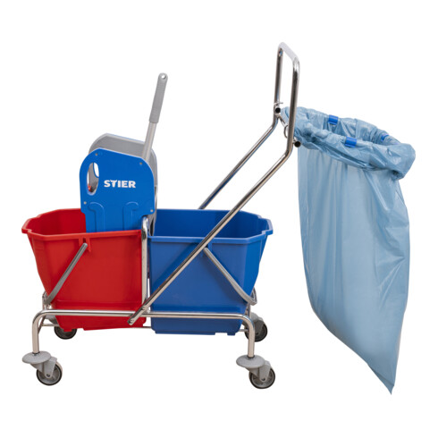 STIER Carrello per la pulizia con supporto per set di sacchi per rifiuti