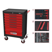 KS Tools Carrello per officina ECOline, nero/rosso, con 215 utensili premium, 7 cassetti