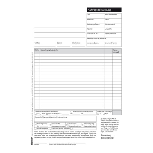 Cartes de travail Eichner autocopiantes