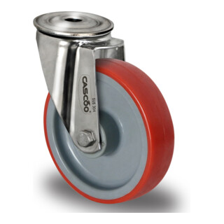 CASCOO Achterwiel met gat Serie N2U6, rollager, roestvrij staal