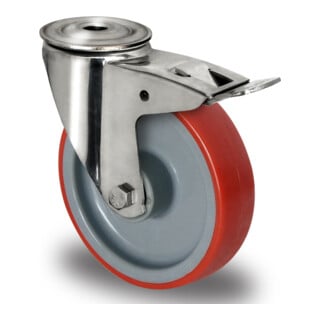 CASCOO Rugwiel met totale rem Serie N2U6 Rillenkogellager RVS