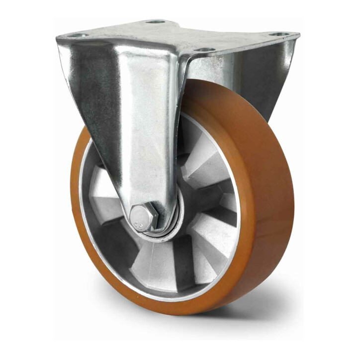 Set CASCOO Lenkrolle mit Totalfeststeller ø 200 mm Serie BAU5 Doppelkugellager E-Serie + Bockrolle ø 200 mm Serie BAU5 Doppelkugellager