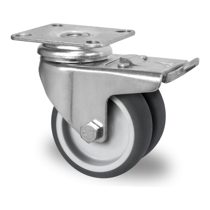 CASCOO Doppel-Lenkrolle mit Totalfeststeller ø 50 mm Serie P2T2 Gleitlager