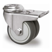 CASCOO Doppel-Lenkrolle Rückenloch mit Totalfeststeller Serie P2T2 Kugellager