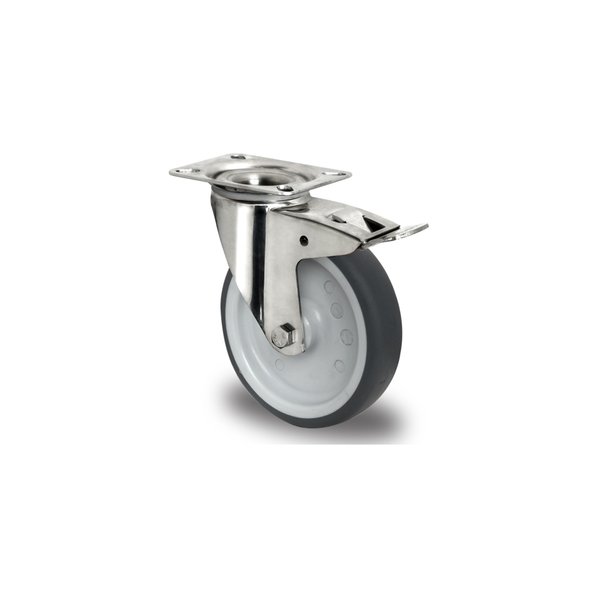 CASCOO Lenkrolle mit Totalfeststeller ø 100 mm Serie P2W2 Gleitlager Edelstahl