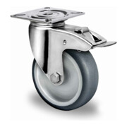CASCOO Lenkrolle mit Totalfeststeller Serie P2T2 Gleitlager Edelstahl