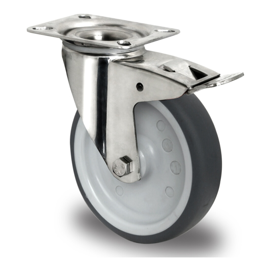 CASCOO Lenkrolle mit Totalfeststeller ø 100 mm Serie P2W2 Gleitlager Edelstahl