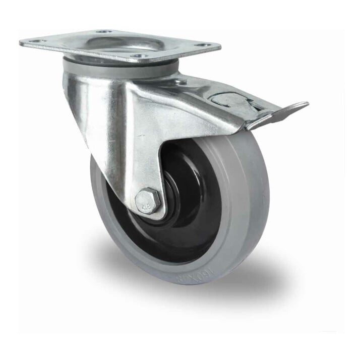 Set CASCOO Lenkrolle mit Totalfeststeller ø 200 mm Serie R4E2 Doppelkugellager + Bockrolle ø 200 mm Serie R4E2 Doppelkugellager