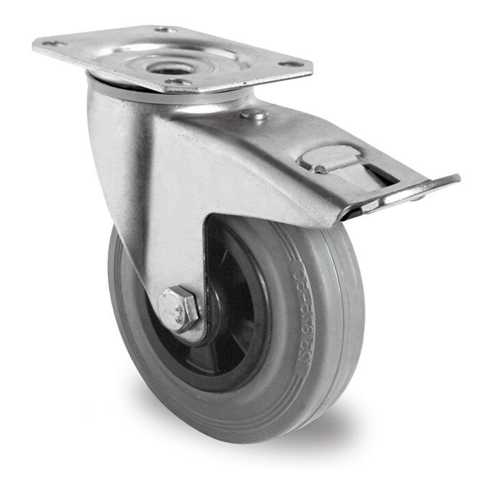 CASCOO Lenkrolle mit Totalfeststeller ø 80 mm Serie P4R2 Rollenlager