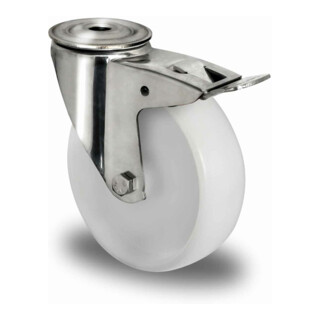 CASCOO Roulette pivotante à trou central avec frein total Série N0N0 palier lisse acier inoxydable