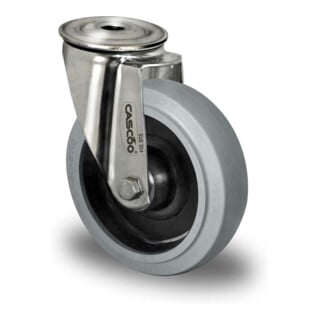 CASCOO Roulette pivotante à trou central série R4E2, roulement à billes, acier inoxydable