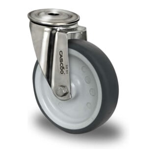 CASCOO Roulette pivotante à trou central série P2W2, palier lisse, acier inoxydable