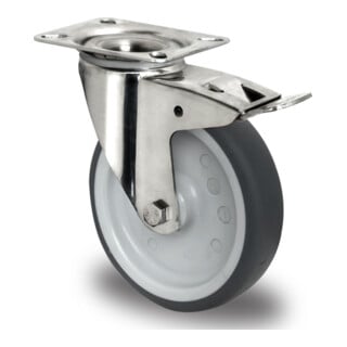 CASCOO Roulette pivotante avec frein total série P2W2 palier lisse inox