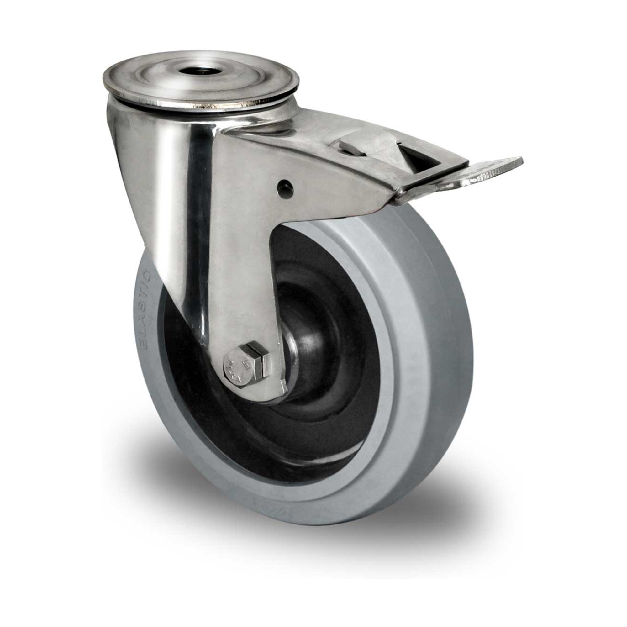 CASCOO Rückenlochlenkrolle mit Totalfeststeller ø 100 mm Serie R4E2 Rollenlager Edelstahl