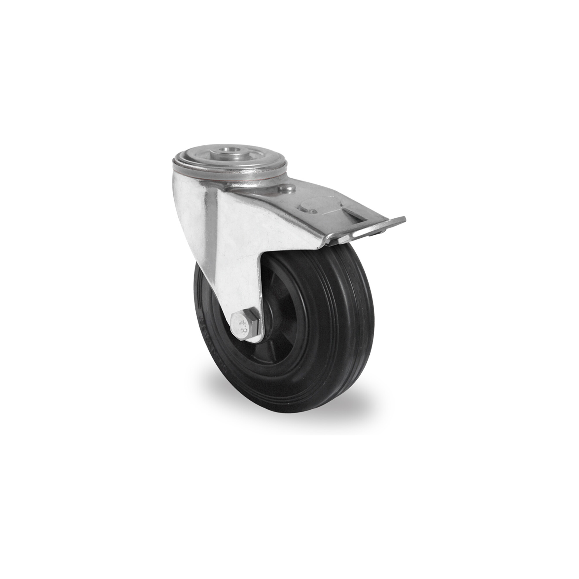 CASCOO Rückenlochlenkrolle mit Totalfeststeller ø 160 mm Serie P4S4 Rollenlager