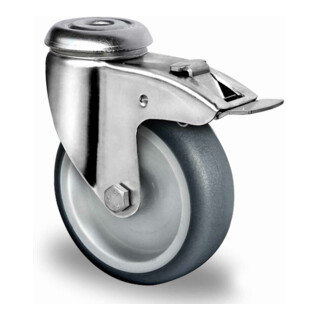 CASCOO Rückenlochlenkrolle mit Totalfeststeller Serie P2T2 Gleitlager Edelstahl