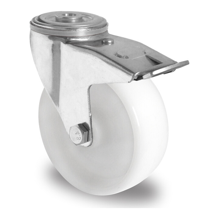 CASCOO Rückenlochlenkrolle mit Totalfeststeller ø 100 mm Serie N0N0 Gleitlager