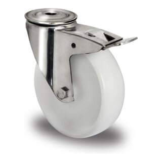 CASCOO Rückenlochlenkrolle mit Totalfeststeller Serie N0N0 Gleitlager Edelstahl