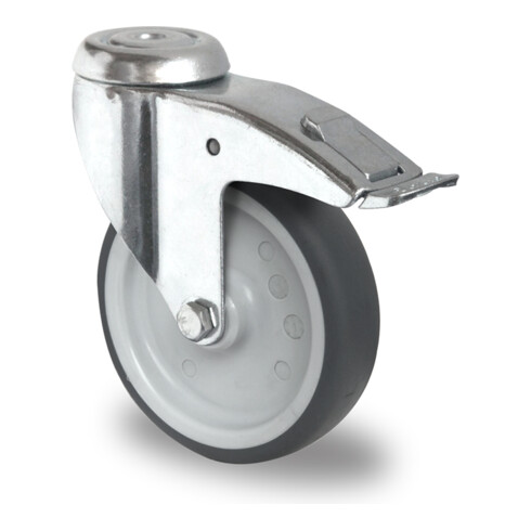CASCOO Rückenlochlenkrolle mit Totalfeststeller Serie P2T2 Gleitlager