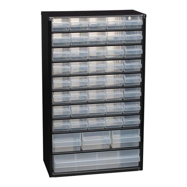 Casier de rangement p. petites pièces l.306xP150xH510mm tôle en acier 44 tiroirs
