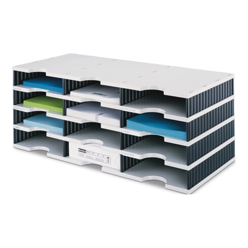 STYRO Sortiteur Trio 12 compartiments H293×I723×P331 mm polystyrène gris/noir