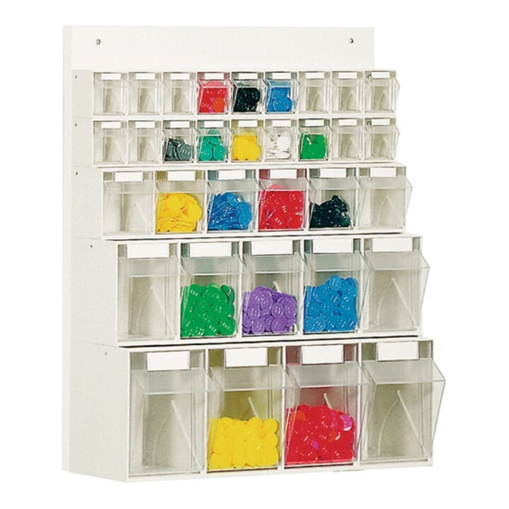 Casier transparent H684xl600xP185mm 18 x A, 6 x B, 5 x C, 4 x D plastique blanc