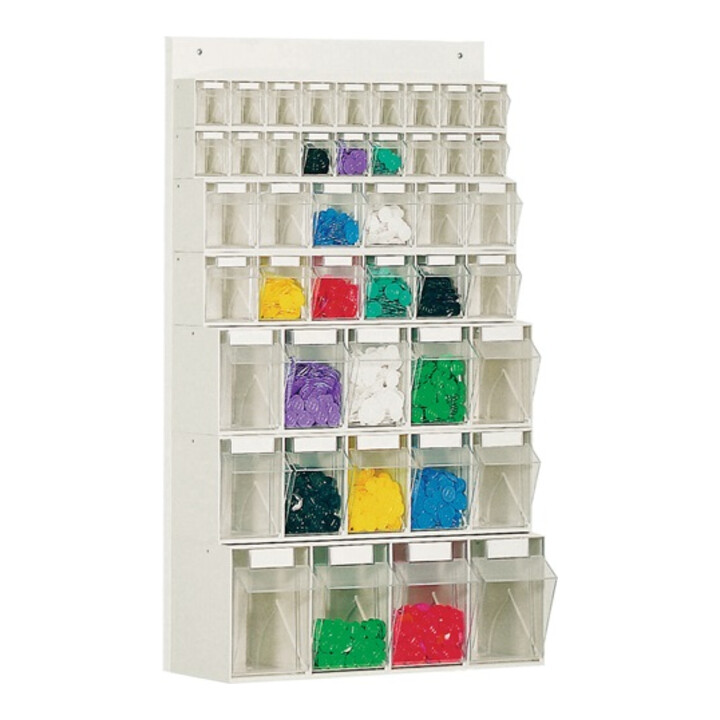 Casier transparent H960xl600xP185mm 18 x A, 12 x B, 10 x C, 4 x D plastique blan