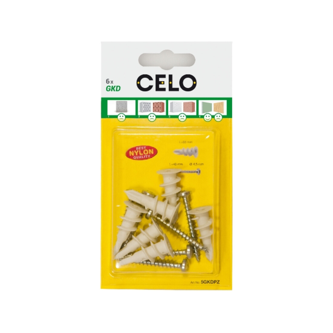 CELO Ancoraggio per cartongesso in plastica con vite, in blister GKD PZ