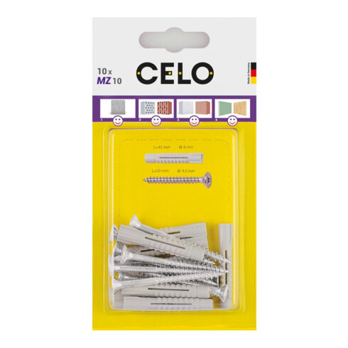 CELO Blister Mehrzweckdübel MZ 12 + SKS 8x90 mit Kragen u.Schr.
