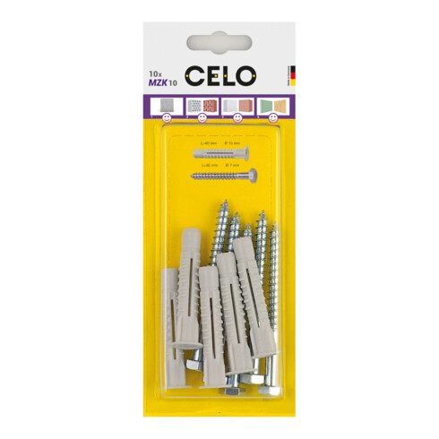 CELO Blister Mehrzweckdübel MZK 12 + SKS 8x90 mit Kragen u.Schr.