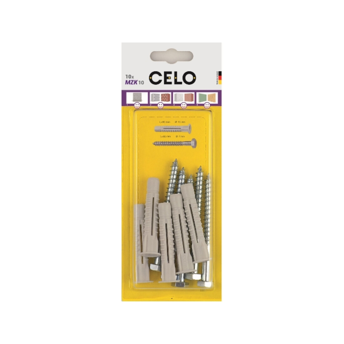 CELO Blister Chevilles à usage multiple avec collerette et vis MZK 6-41 RH