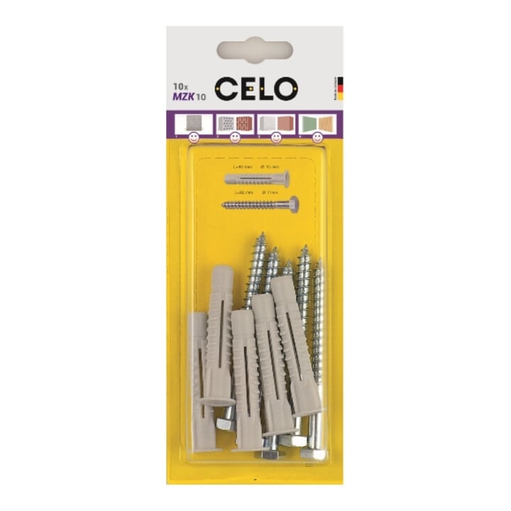 Celo Blister Chevilles à usage multiple avec collerette et vis MZK 6-41 WH