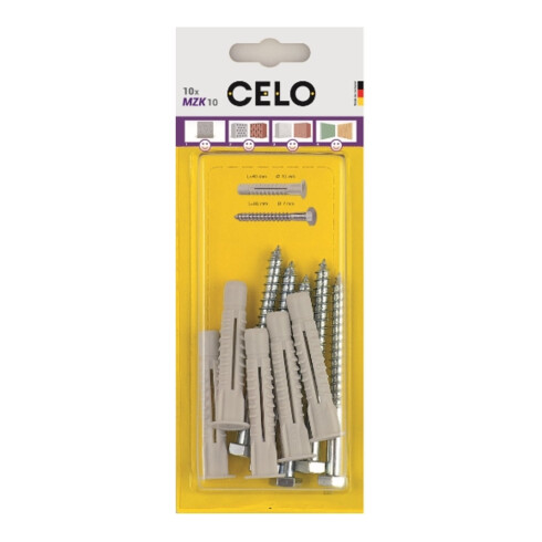 CELO Blister Chevilles à usage multiple avec collerette et vis MZK 6 SPS