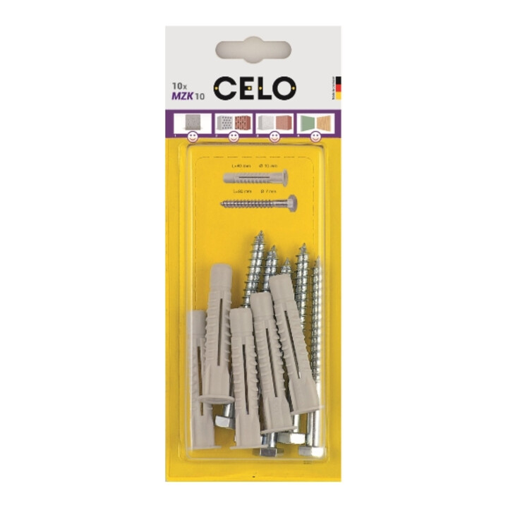 Celo Blister Chevilles à usage multiple avec collerette et vis MZK 8 RH