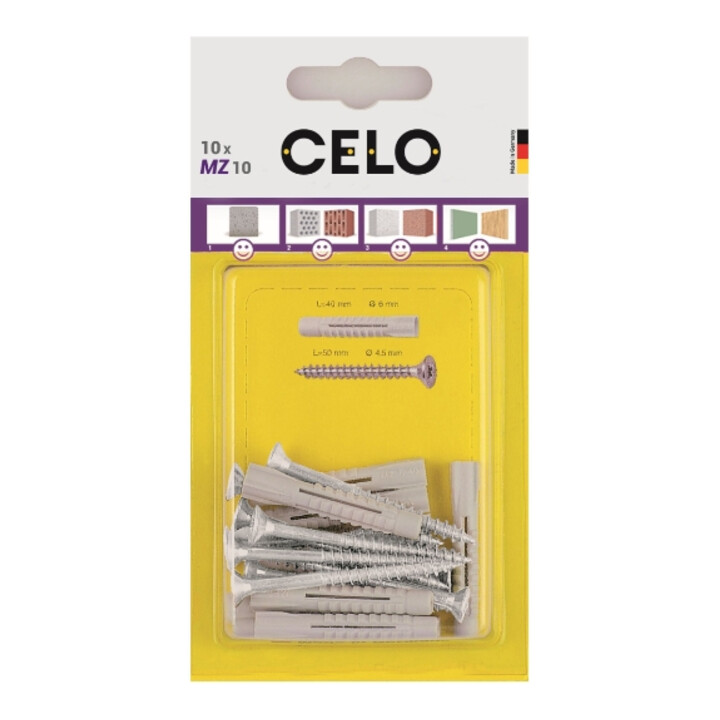CELO Blister Chevilles à usage multiple avec vis MZ 10 SKS