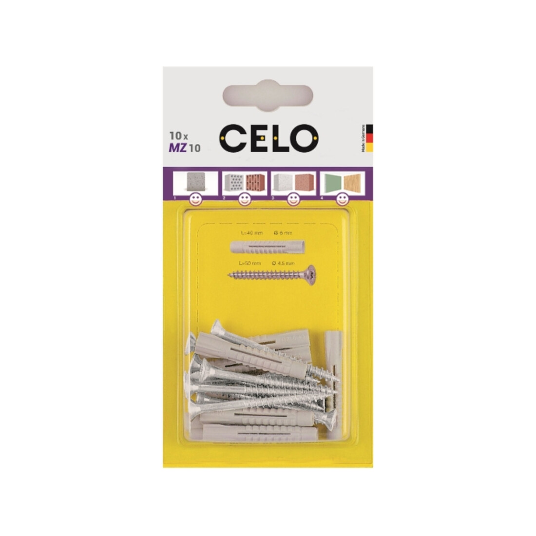 CELO Blister Chevilles à usage multiple avec vis MZ 8 SPS