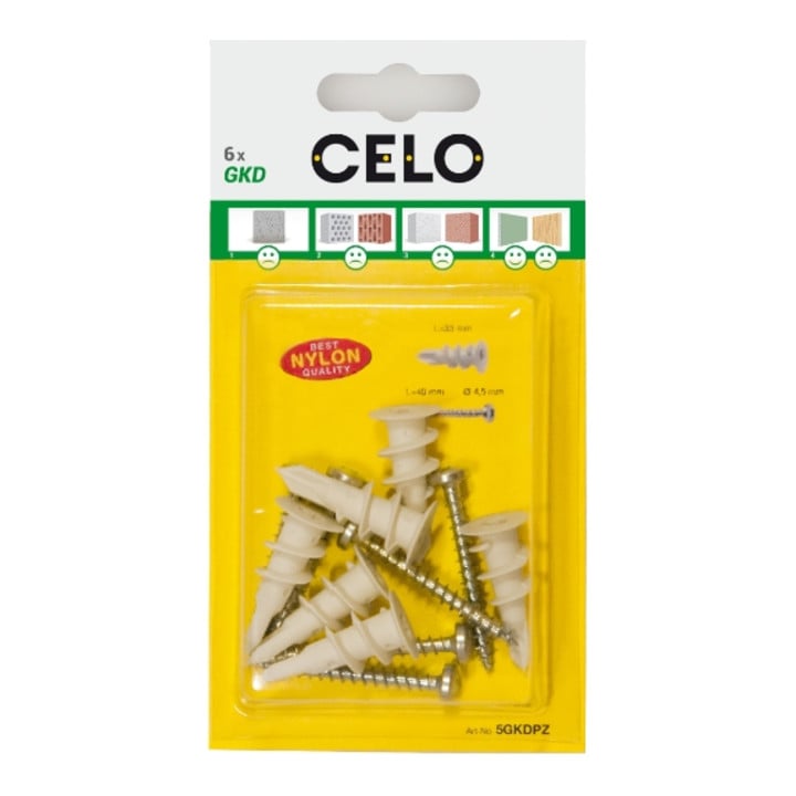 CELO Blister gipsplaatplug kunststof met schroef GKD PZ