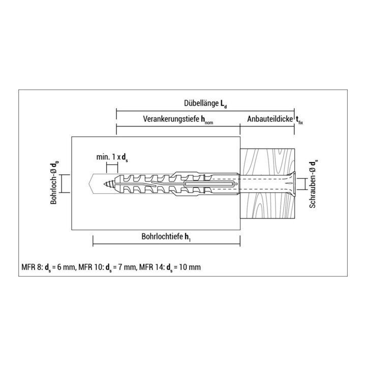 CELO Multifunktionsrahmendübel MFR SB 10-200 SSKS, Senkbund, Sechskantschr. mit angepr. Scheibe, galv. verz.