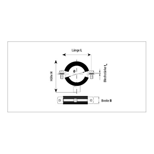 CELO Schwerlast Rohrschelle mit EPDM Einlage M8+M10 RI 54 M8. M10 mm
