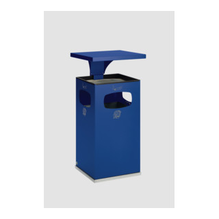 Cendrier poubelle B42 avec auvent, bleu, avec seau intérieur, galvanisé Var
