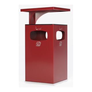 Cendrier poubelle B42 avec auvent, rouge, avec seau intérieur, galvanisé Var