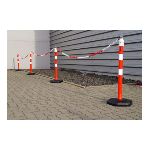 Chaîne de signalisation PP rouge/blanc 9 mm L. 3 m avec 2 crochets universels