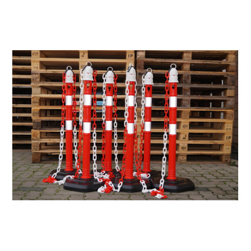 Chaîne de signalisation PP rouge/blanc 9 mm L. 3 m avec 2 crochets universels
