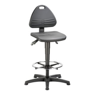 Chaise d'atelier pivotante ISITEC patins + repose-pieds mousse intégrale noir 58