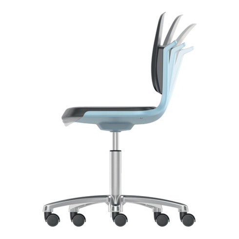 Chaise d'atelier pivotante Labsit rouleaux coque de siège bleu tissu Supertec no