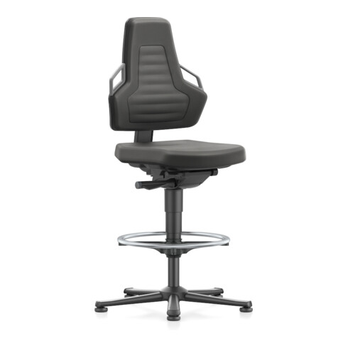 Chaise d'atelier pivotante Nexxit patin+anneau de piètement tissu Supertec noir