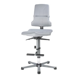 Chaise d'atelier pivotante Sintec B patins + marchepied polypropylène gris 580-8