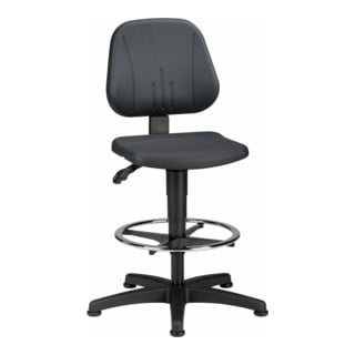 Chaise d'atelier pivotante Unitec patins + repose-pieds mousse intégrale noir 58