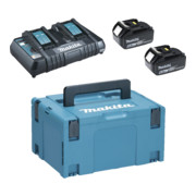 Chargeur rapide double Makita DC18RD, 2 x 18 V / 6,0 Ah batterie BL1860B et MAKPAC taille 3-1